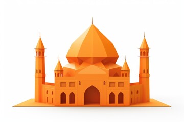 Fototapeta premium Orange mosque with paper cut origami style on a white background