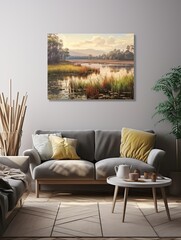 Rich Wetland Ecosystems: Vivid Wetland Landscape Canvas Print Drawing in the Wide-Spanning Wetlands Scene
