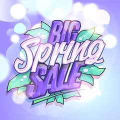 Big spring sale, vector lettering banner
