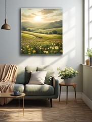 Rolling Countryside Hills: Sunlit Meadows Canvas Print
