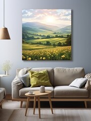 Rolling Countryside Hills Sunrise: Sunlit Meadows Canvas Print