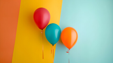 Vibrant and whimsical, a colorful squadron of balloons take flight against a cheerful backdrop, ready to bring joy and celebration to any occasion