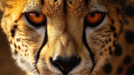 Closeup of a cheetahs mournful expression its eyes reflecting the pain and struggle of a species on the brink of extinction due to the diminishing prey population