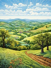 Obraz premium Rolling Countryside Hills: Artistic Tree Line Bouquet Accentuating Hilly Horizons.