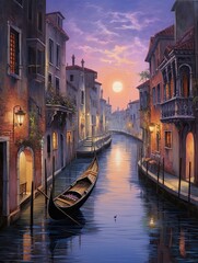Romantic Venetian Canals Original Painting - Dawn on Canal, Italy Morning