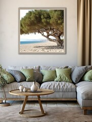 Rustic Olive Groves Beach Art: Olive Trees by the Shore - Coastal Art Print
