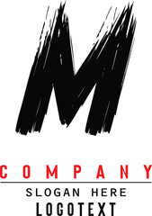the letter M is handwritten, M - Black handwritten letters, hand drawn M letters Logo design. Brushstroke M Letter Logo Design on white background	 - obrazy, fototapety, plakaty
