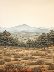 Rustic Olive Groves Plateau Print: Captivating Landscape of Elevated Olive Fields