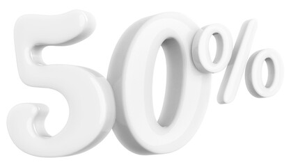 50 percentage off sale discount white number 3d render