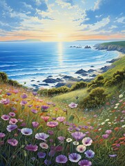 Sapphire Sea Meadows: Oceanic Views of a Meadow Painting
