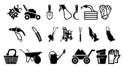 garden tools icon set PNG transparent
