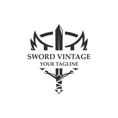 Sword vintage logo design. illustration sword element, can be used as logotype, icon, template coat of arms