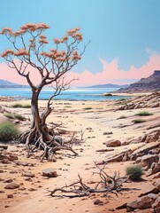 Serendipitous Island: Contrast of Sandy Beaches with Arid Desert Landscape Art