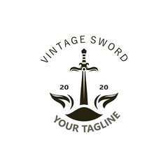 Sword vintage logo design. illustration sword element, can be used as logotype, icon, template coat of arms