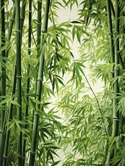 Fototapeta na wymiar Serene Bamboo Grove: Botanical Wall Art with Detailed Bamboo Leaf Patterns & Nature Elements