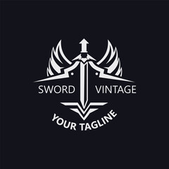 Sword vintage logo design. illustration sword element, can be used as logotype, icon, template coat of arms