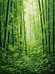 Whispering Winds: Serene Bamboo Grove Forest Wall Art with Tall Green Stalks