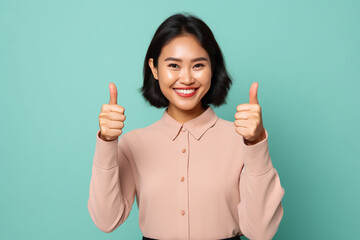 woman showing thumbs up sign with generative ai