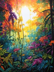 Obraz na płótnie Canvas Vibrant Jungle Overhead: Serene Rainforest Canopies Acrylic Art