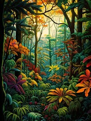 Autumn Painting: Serene Rainforest Canopies and Seasonal Changes in the Jungle