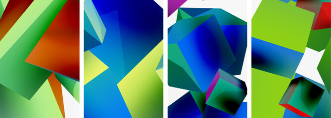 Flying 3d shapes, cubes and other geometric elements background design for wallpaper, business card, cover, poster, banner, brochure, header, website