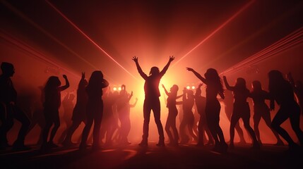 Silhouette of People Dancing on A Dance Floor with Spotlights. Party, Celebration, Crowd, Event
