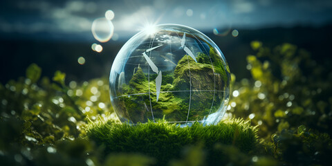Obraz na płótnie Canvas AI Generated World environment and earth day concept with glass globe and eco friendly environment. Pro Photo 