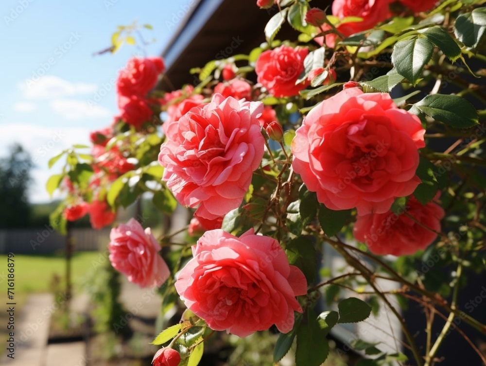 Poster red flowers in garden