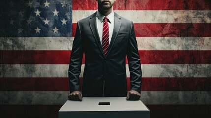 US Election , cropped photo of man by election pole