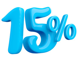 15 percentage off sale discount blue number 3d render