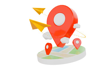 City map and red pin pointer location. Travel navigation GPS concept. 3d render