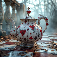 A large teapot on a checkered floor © Jackson Photography