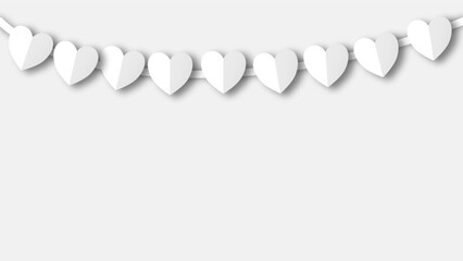 white heart shape paper cut on the white background. Space for text. blank zone for fill text or font. valentine day festival.