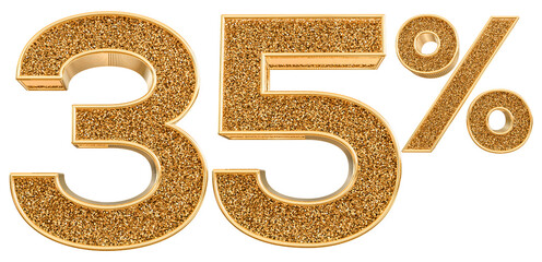 35 percentage off sale discount gold glitter number 3d render