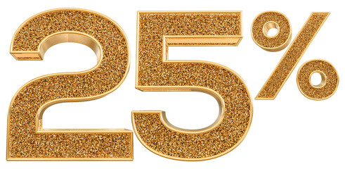 25 percentage off sale discount gold glitter number 3d render