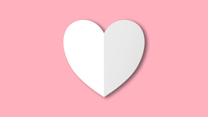 Fototapeta na wymiar white heart shape paper cut on the pink pastel background. Space for text. blank zone for fill text or font. valentine day festival.
