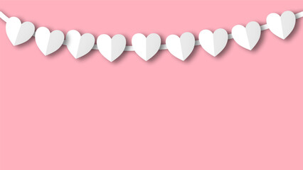 white heart shape paper cut on the pink pastel background. Space for text. blank zone for fill text or font. valentine day festival.