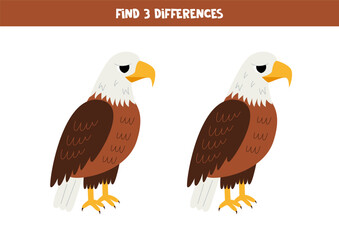 Find 3 differences between two cute cartoon bald eagles.