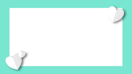 white heart shape paper cut on the green pastel background. Space for text. blank zone for fill text or font. valentine day festival.