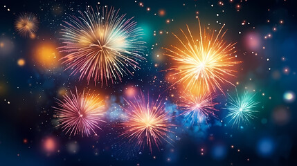 Fototapeta premium Beautiful fireworks background at night for holiday decoration