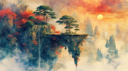 Surreal landscapes are brought to life in a watercolor masterpiece.
