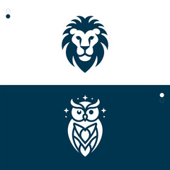 Lion Owl Logo illustration, owl logo design, lion logo design, vector