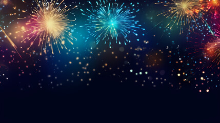 Naklejka premium Beautiful fireworks background at night for holiday decoration