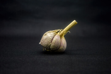 a garlic isolated on black background