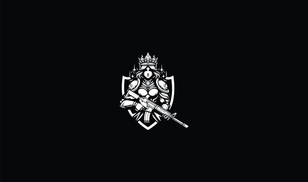 queen vector logo with ak47 shield badge logo, crown, face mask logo, girl crown,