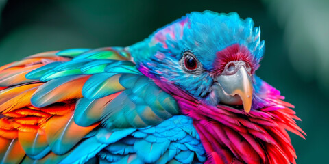 Obraz premium close up of bird with a coating applied to its feathers, generative AI