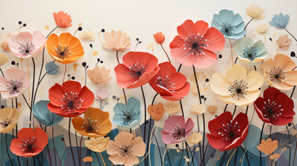 Abstract flowers on clean background, minimalist, colorful, hight resolution wallpaper