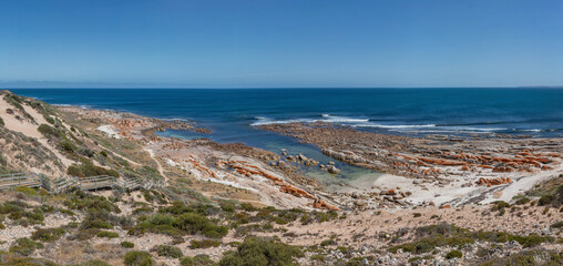 Panorama of The Granites with unusual rock formations on Westall Way Loop Drive from Streaky Bay, South Australia