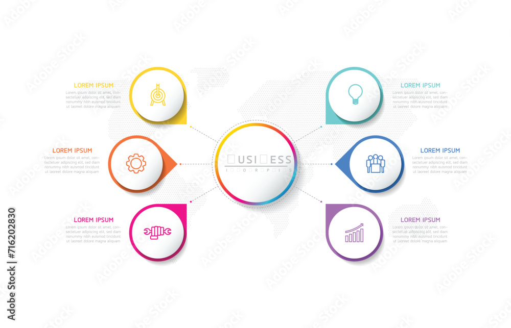 Fototapete Vector infographic business presentation template with circular interconnection with 6 options.