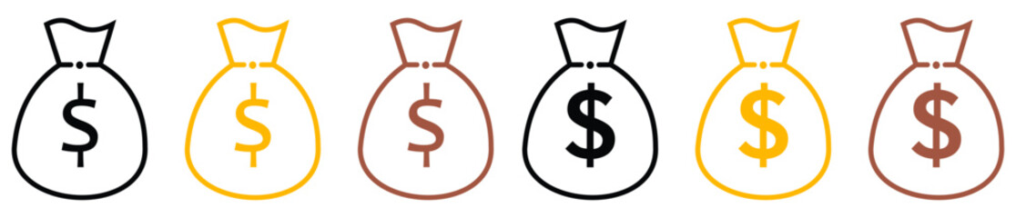 Money Bag icons Investment, finance, money, money bag fully editable vector icons. vector illustration. - obrazy, fototapety, plakaty
